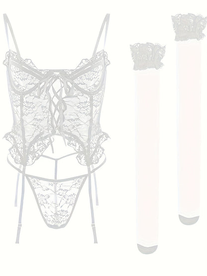 Women's Lingerie Set – Women's White Lace Floral High-Waist Underwear – view 13