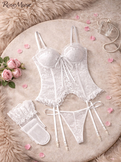 Women's Lingerie Set – Women's White Lace Floral High-Waist Underwear – view 20