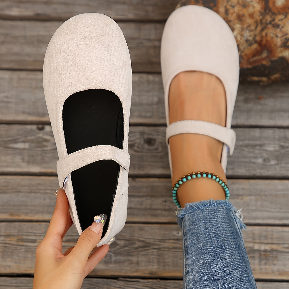 Women's Loafers & Flats – Comfort Fit for Everyday Wear – Beige Velvet – Beige option – view 3