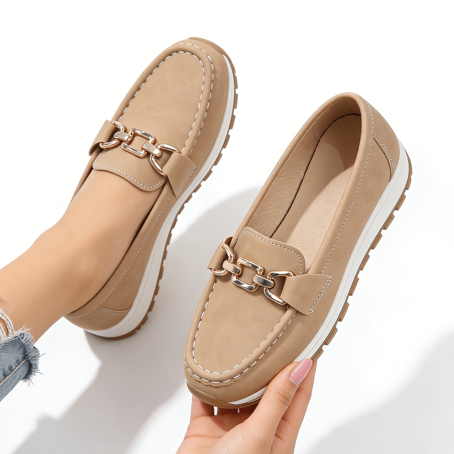 Women's Loafers & Flats – Non-Slip Sole Slip-On for Everyday Wear – Khaki option – main product image