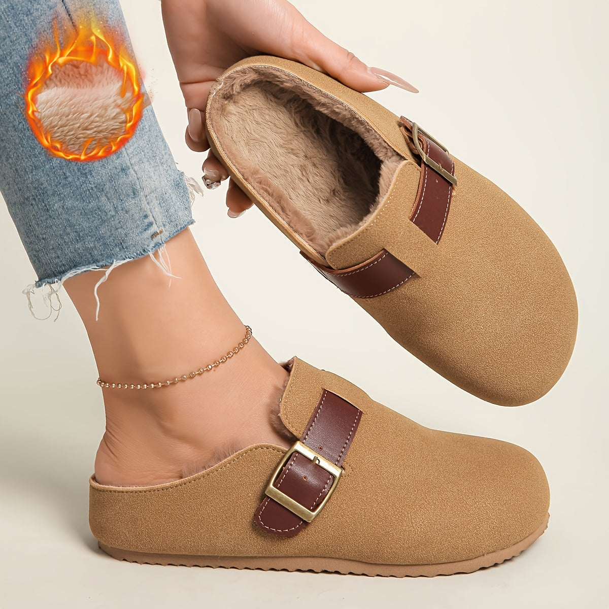 Women's Loafers & Flats – Plush Lined Platform for Cold Weather – Brown option – main product image