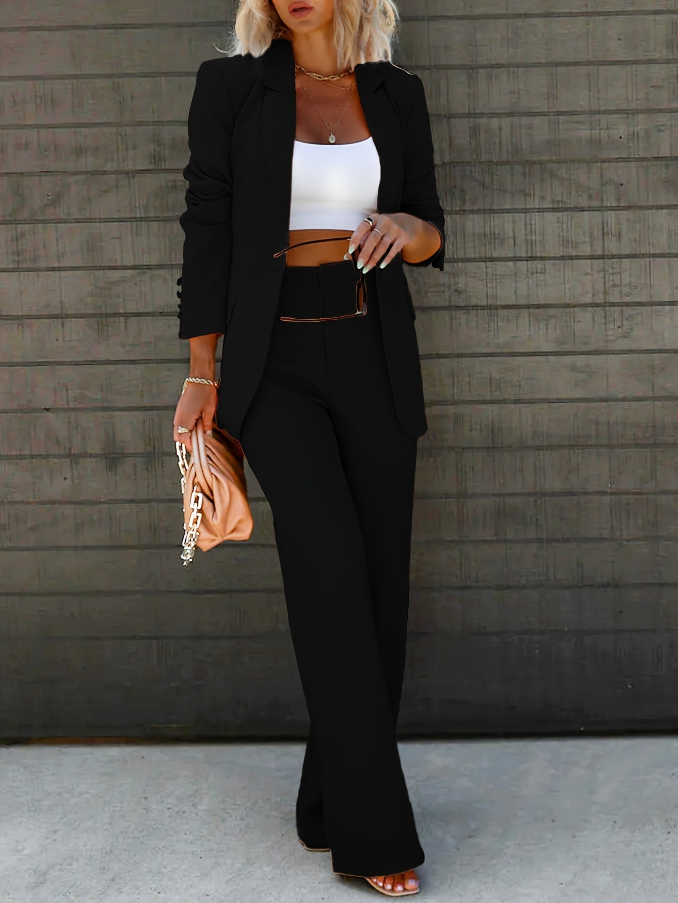 Women's Long Sleeve Blazer - Single-Breasted Solid Color detail view