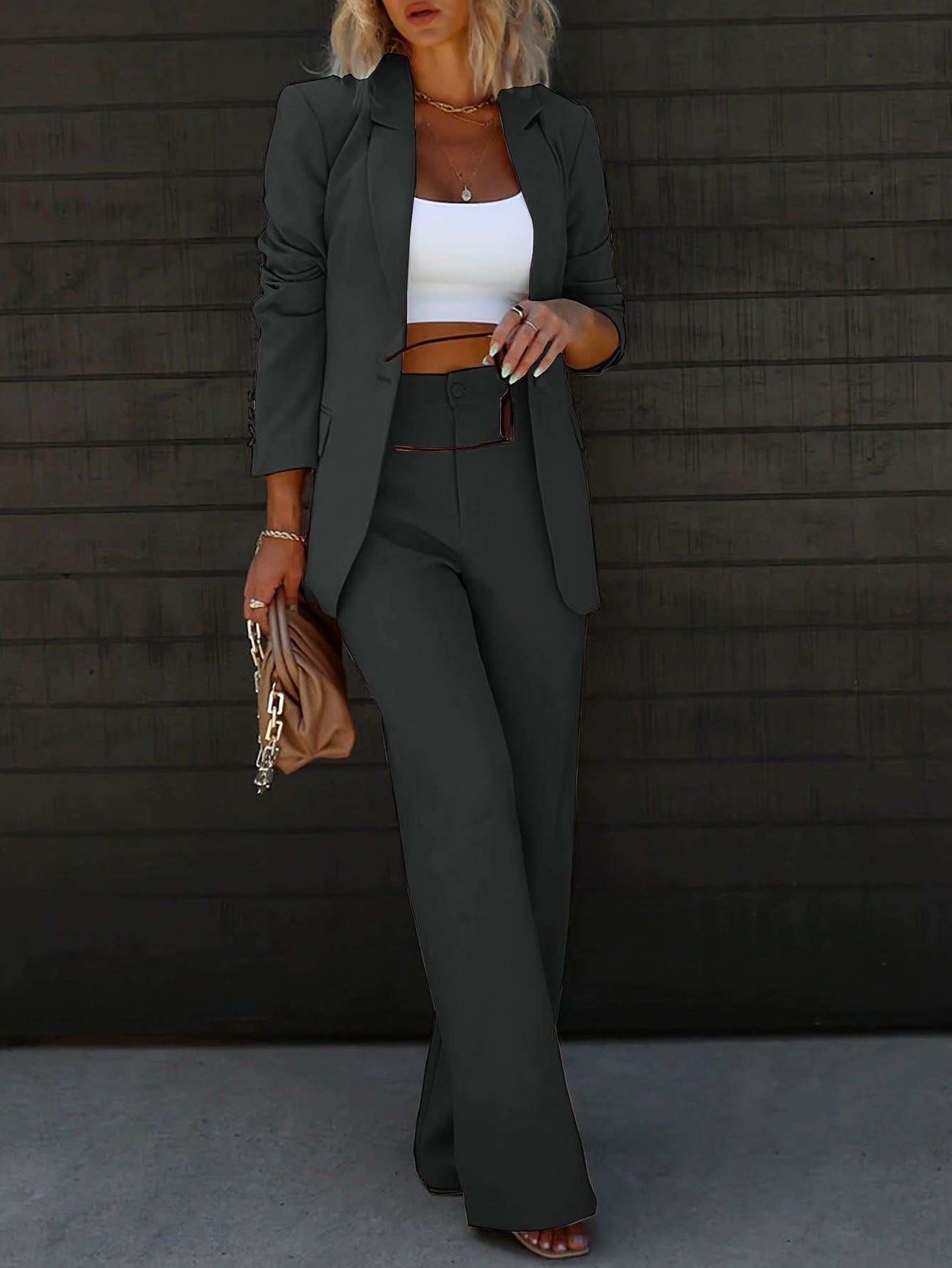 Women's Long Sleeve Blazer - Single-Breasted Solid Color detail view