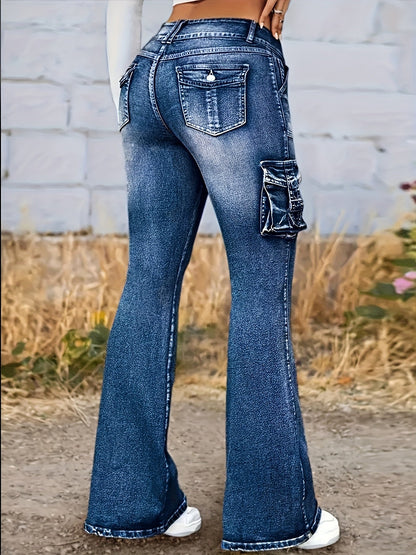Women's Low-Rise Jeans - Medium Blue Pocket Detail Stretch – view 2