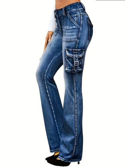 Women's Low-Rise Jeans - Medium Blue Pocket Detail Stretch – view 4