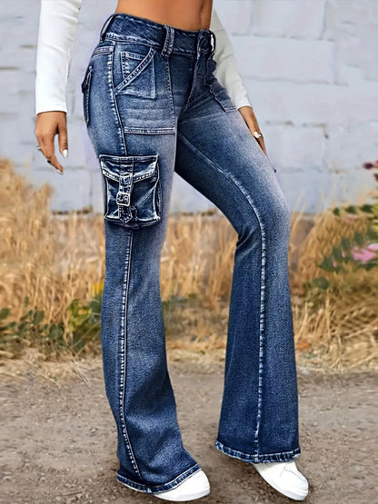 Women's Low-Rise Jeans - Medium Blue Pocket Detail Stretch – view 6