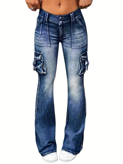 Women's Low-Rise Jeans - Medium Blue Pocket Detail Stretch – view 7