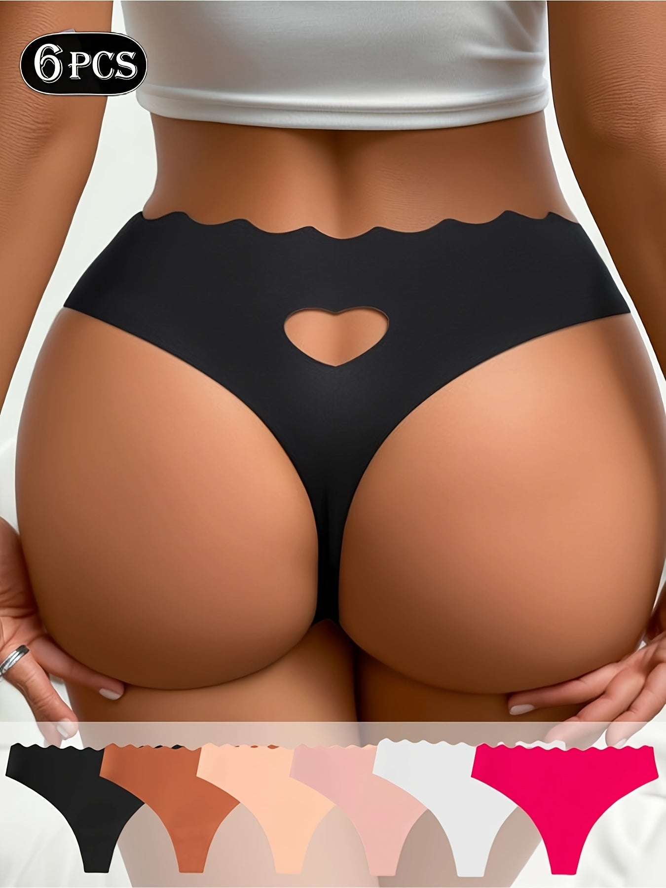 Women's Low-Rise Seamless Thongs - Heart Detail Daily Comfort – view 5