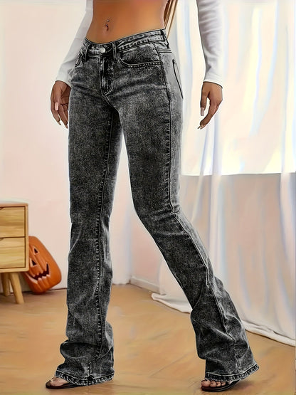 Women's Low-Rise Skinny Jeans - Grey Button Detail Stretch – Grey option – view 3