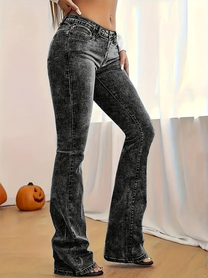 Women's Low-Rise Skinny Jeans - Grey Button Detail Stretch detail view