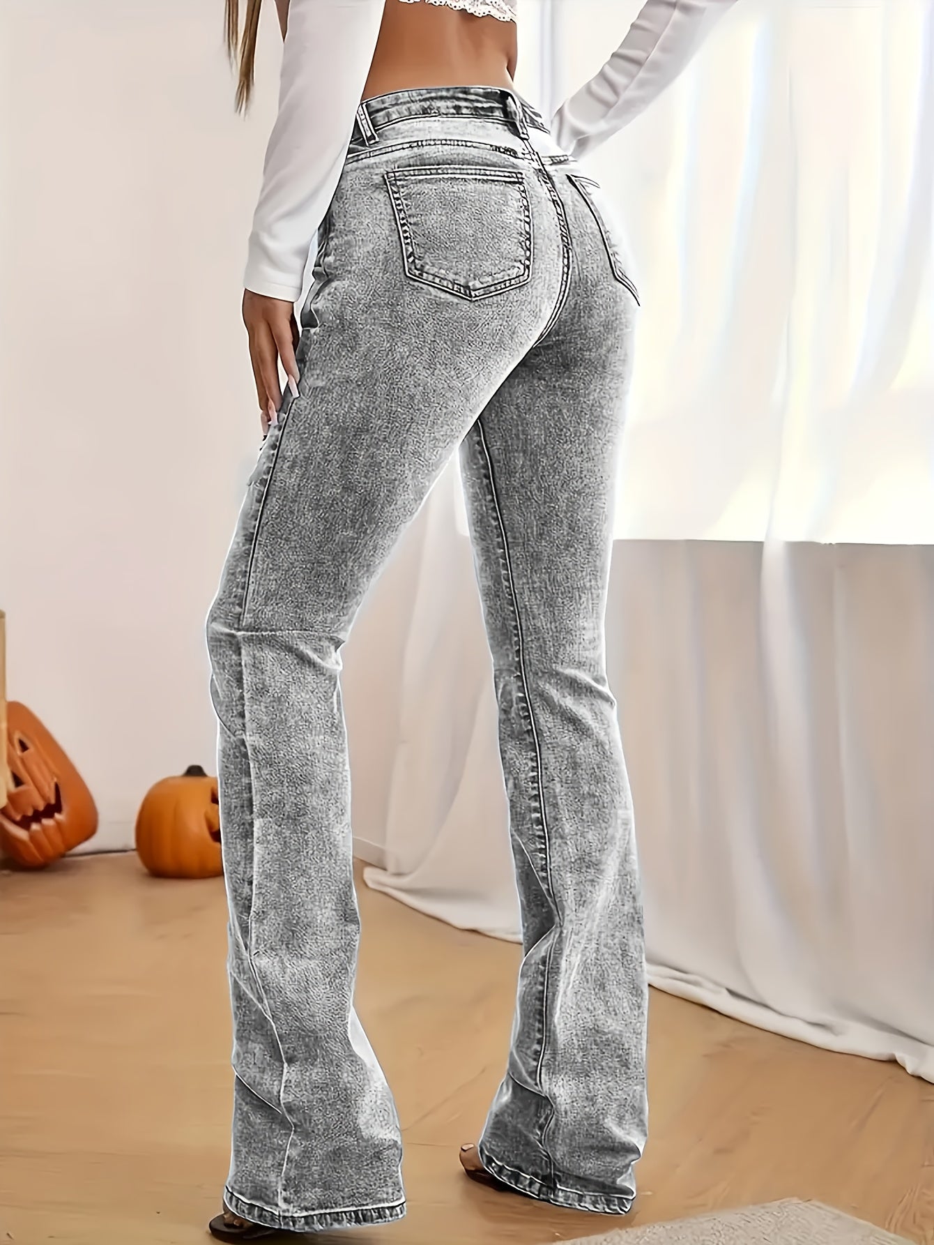 Women's Low-Rise Skinny Jeans - Grey Button Detail Stretch detail view