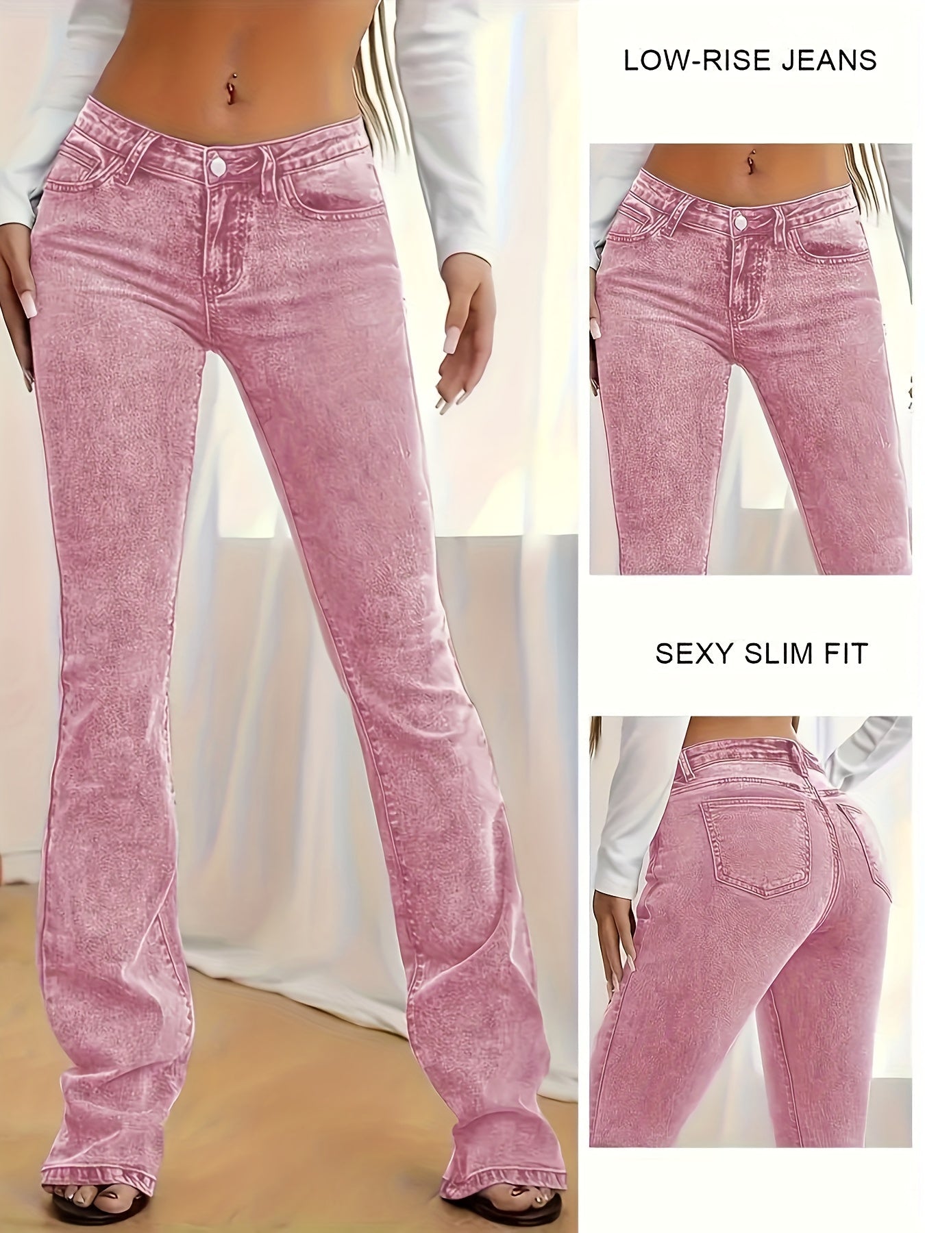 Women's Low-Rise Skinny Jeans - Grey Button Detail Stretch detail view