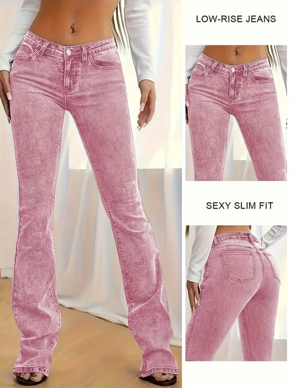 Women's Low-Rise Skinny Jeans - Grey Button Detail Stretch detail view