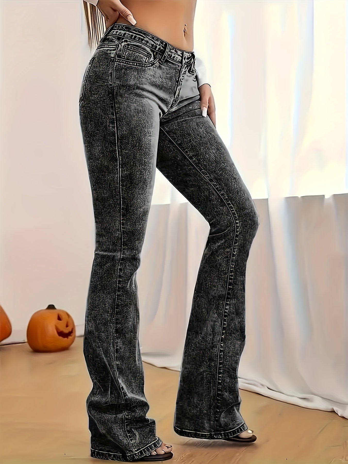Women's Low-Rise Skinny Jeans - Grey Button Detail Stretch detail view