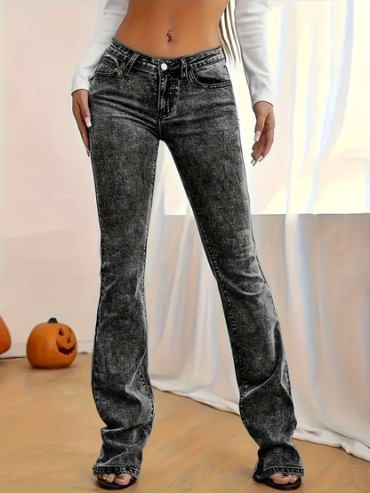 Women's Low-Rise Skinny Jeans - Grey Button Detail Stretch detail view