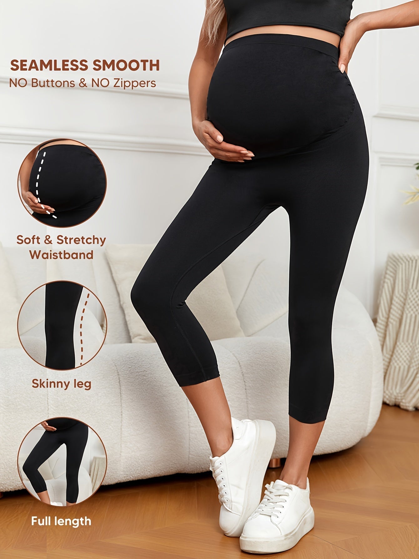 Women's Maternity Leggings - High-Waist Sculpting Detail – Black option – view 2