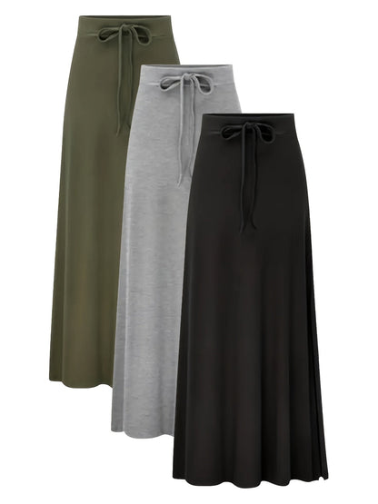 Women's Maxi A-Line Skirt 3-Pack - High-Waist Solid Color detail view