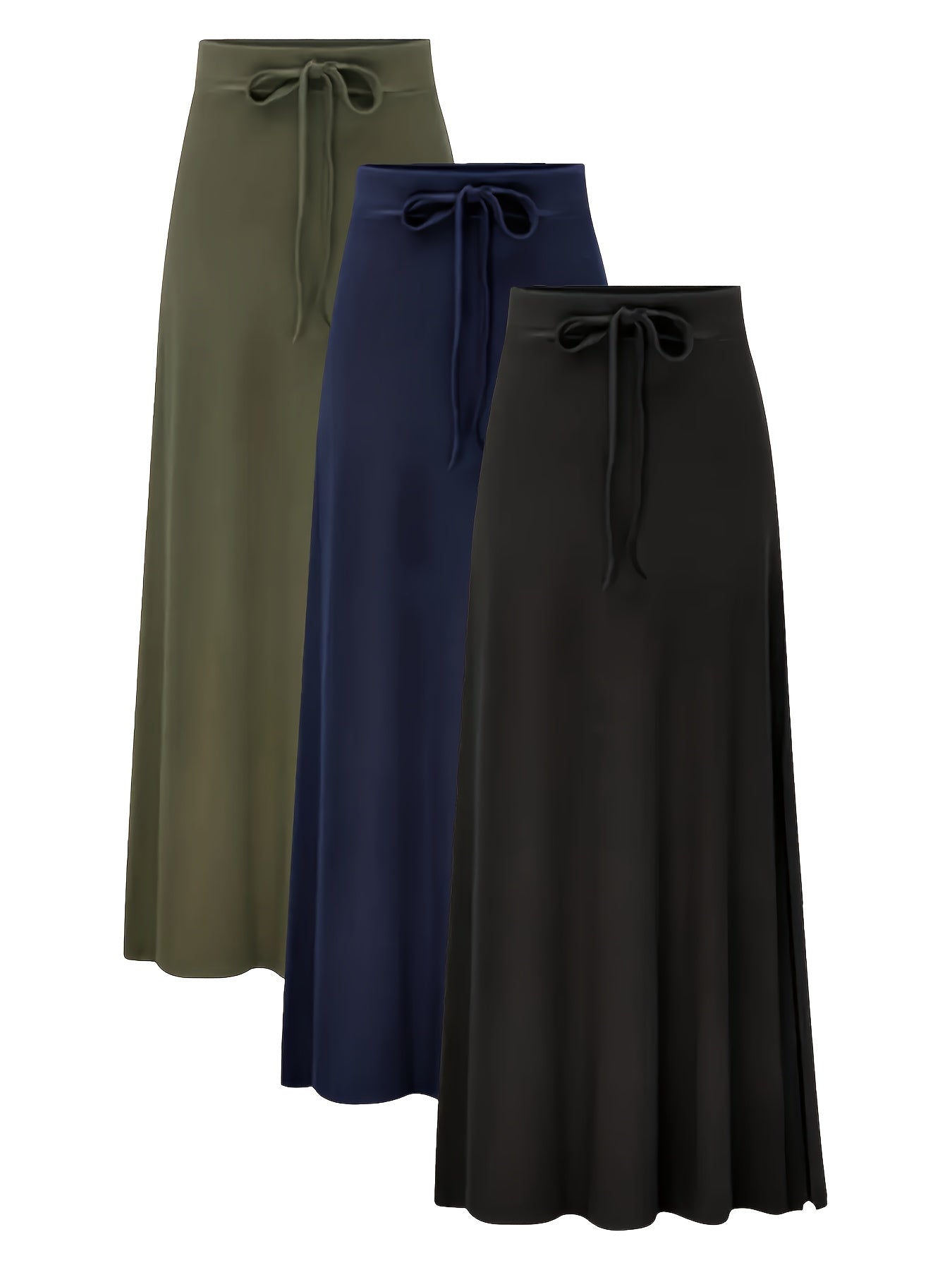Women's Maxi A-Line Skirt 3-Pack - High-Waist Solid Color – Navy option – view 2
