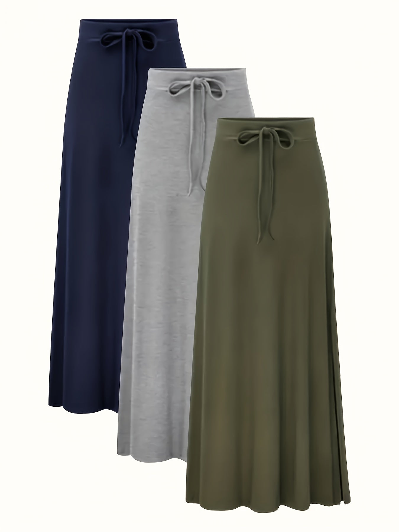 Women's Maxi A-Line Skirt 3-Pack - High-Waist Solid Color – Navy option – view 3
