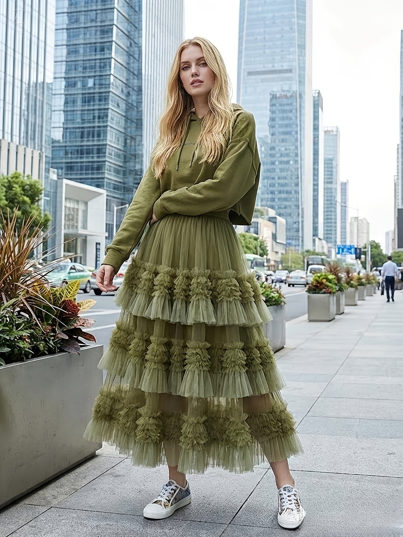 Women's Maxi A-Line Skirt - Solid Color Tulle Layer – view 2