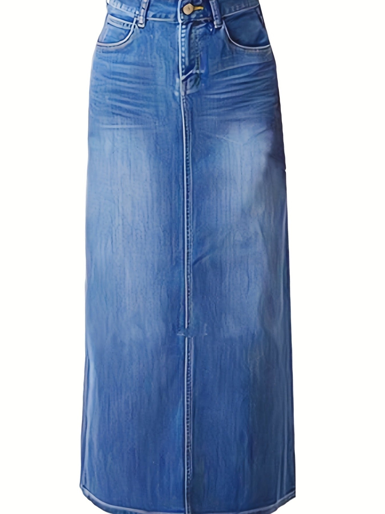 Women's Maxi Denim Skirt - Mid-Rise Solid Color detail view