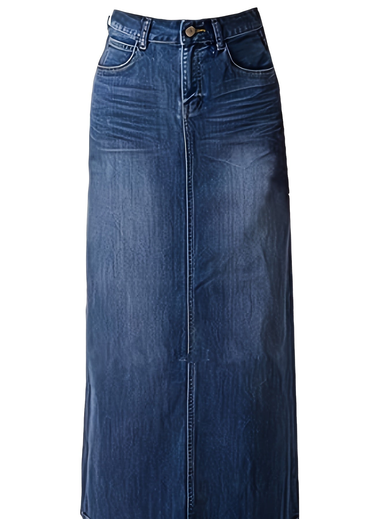 Women's Maxi Denim Skirt - Mid-Rise Solid Color – Blue option – view 4