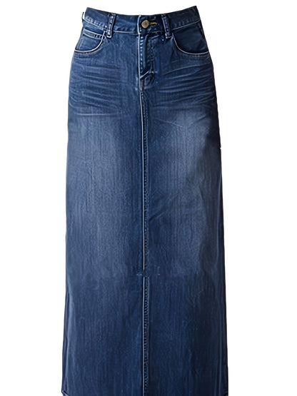 Women's Maxi Denim Skirt - Mid-Rise Solid Color – Blue option – view 4