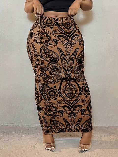 Women's Maxi Pencil Skirt - Floral Print Tulle Layer detail view