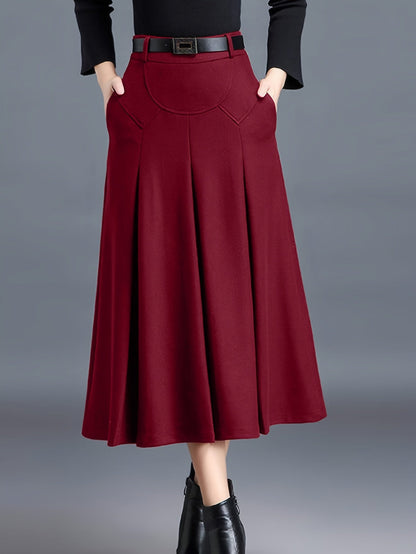 Women's Maxi Pleated Skirt - High-Waist Solid Color – Black option – view 4
