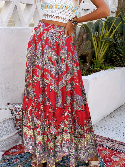 Women's Maxi Skirt - Paisley Print detail view