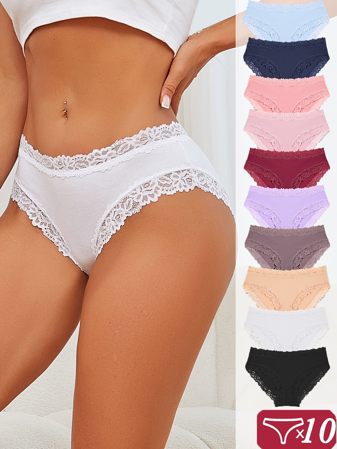 Women's Mid-Rise Briefs - Lace Everyday Comfort – Mixed colors Underwear – view 5