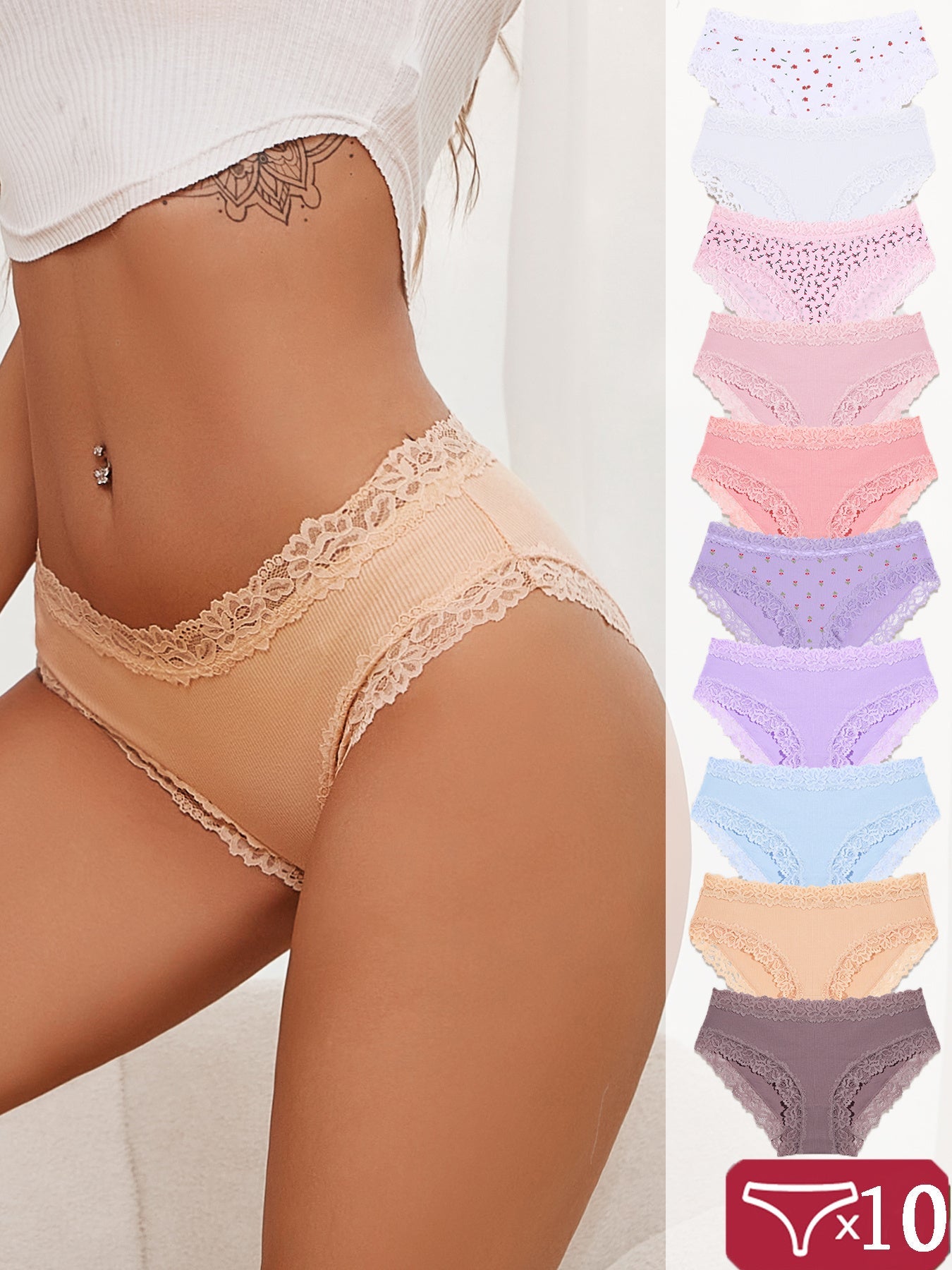 Women's Mid-Rise Briefs - Lace Everyday Comfort – Mixed colors Underwear – view 7