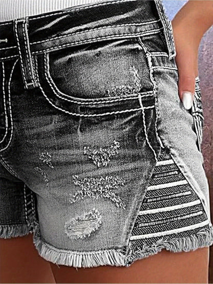 Women's Mid-Rise Denim Shorts - Distressed Regular Fit detail view