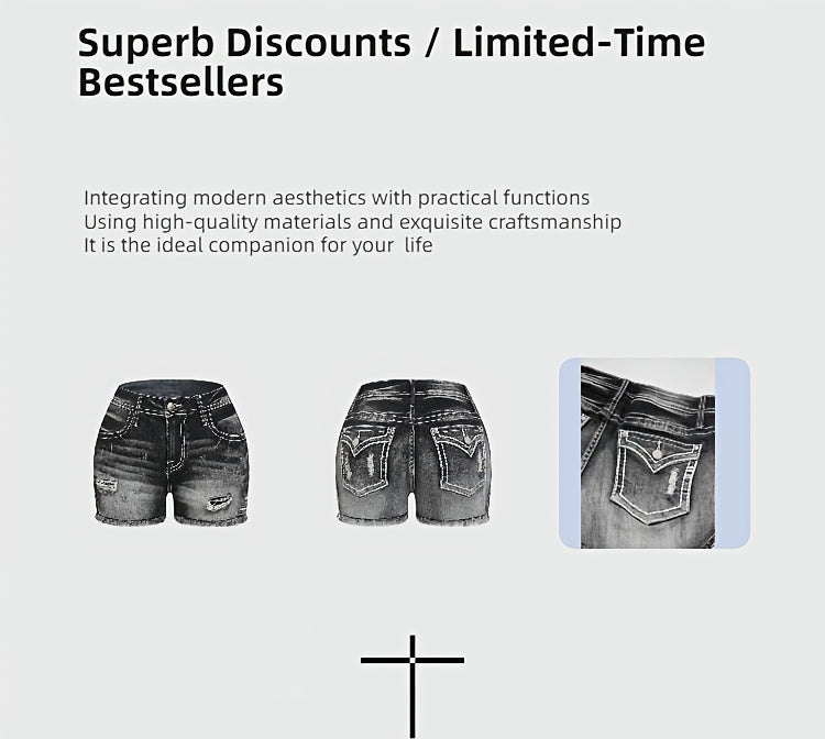 Women's Mid-Rise Denim Shorts - Distressed Regular Fit detail view