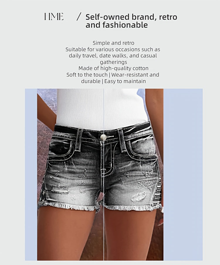 Women's Mid-Rise Denim Shorts - Distressed Regular Fit detail view