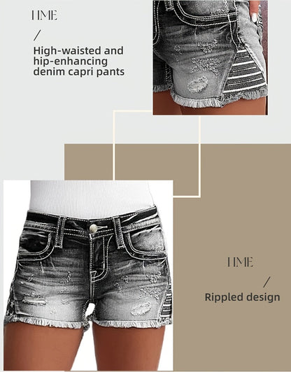 Women's Mid-Rise Denim Shorts - Distressed Regular Fit detail view