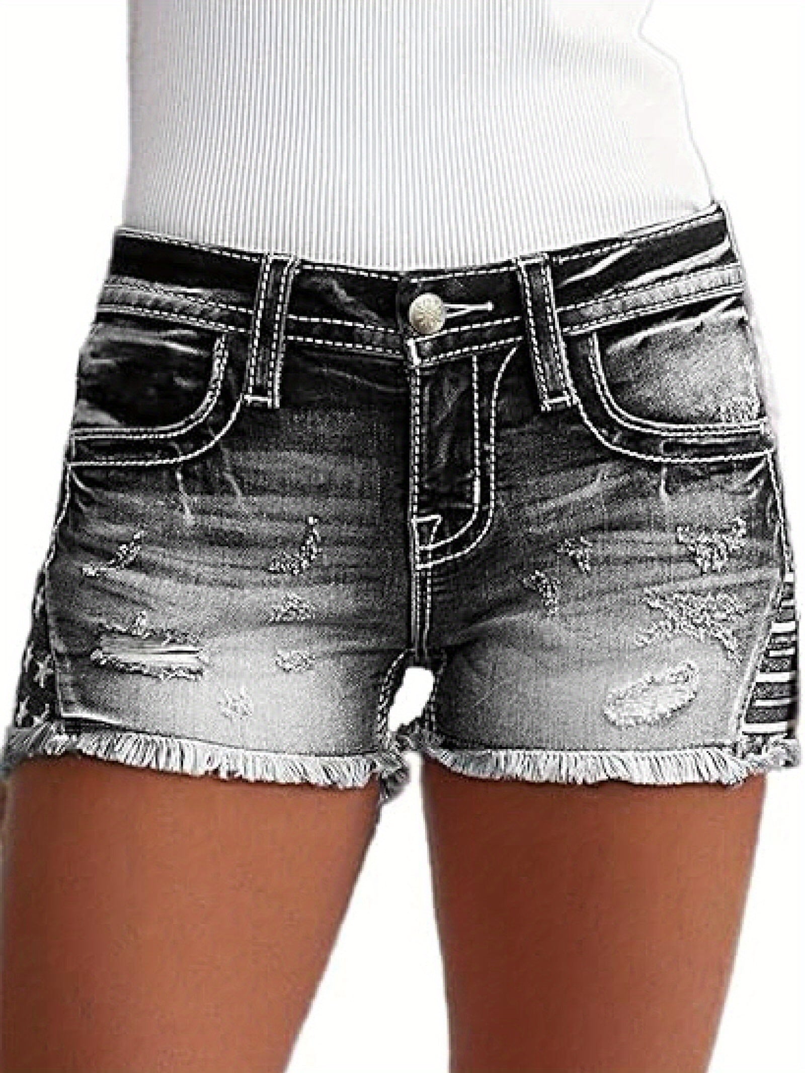 Women's Mid-Rise Denim Shorts - Distressed Regular Fit detail view