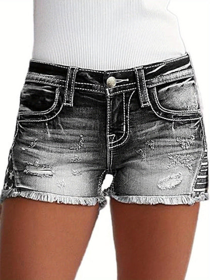 Women's Mid-Rise Denim Shorts - Distressed Regular Fit detail view