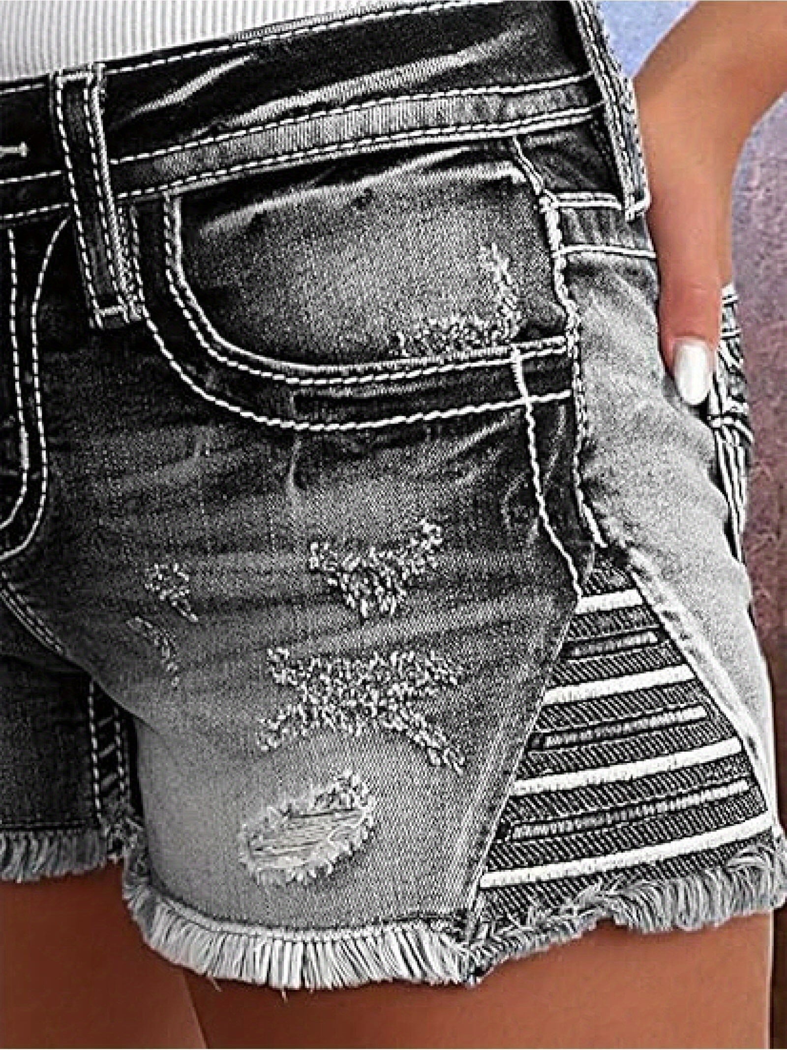 Women's Mid-Rise Denim Shorts - Distressed Regular Fit detail view