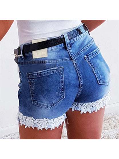 Women's Mid-Rise Denim Shorts - Lace-Up Regular Fit detail view