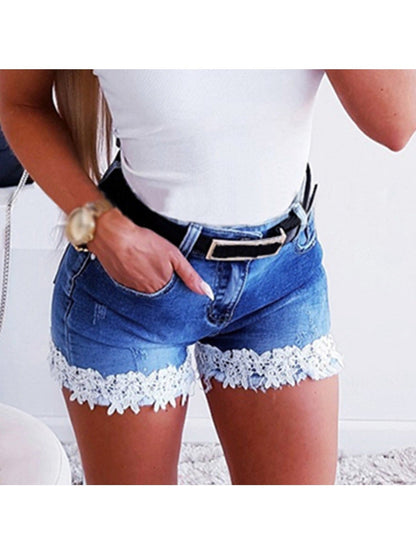 Women's Mid-Rise Denim Shorts - Lace-Up Regular Fit detail view