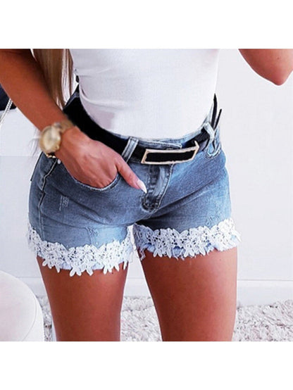 Women's Mid-Rise Denim Shorts - Lace-Up Regular Fit detail view