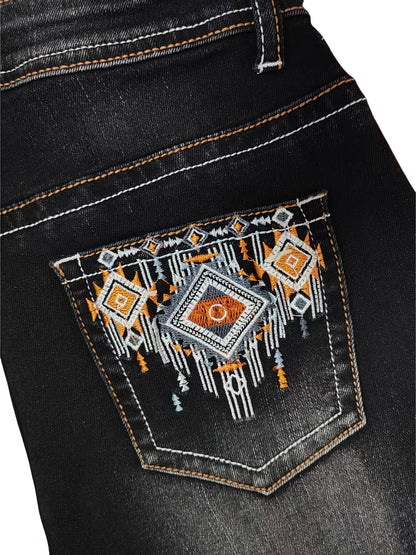 Women's Mid-Rise Flare Jeans - Black Embroidered – view 12