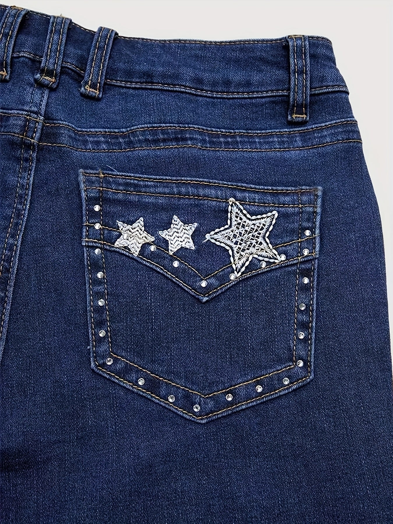 Women's Mid-Rise Flare Jeans - Dark Blue Embroidered Stretch detail view