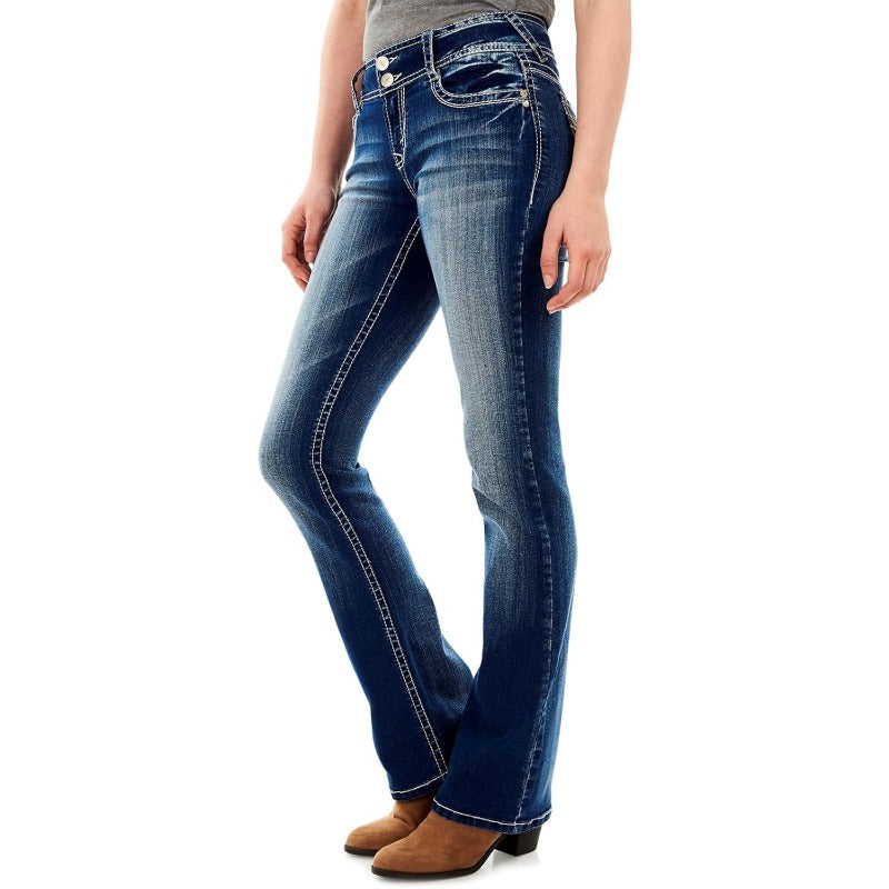 Women's Mid-Rise Flare Jeans - Deep Blue Stretch detail view