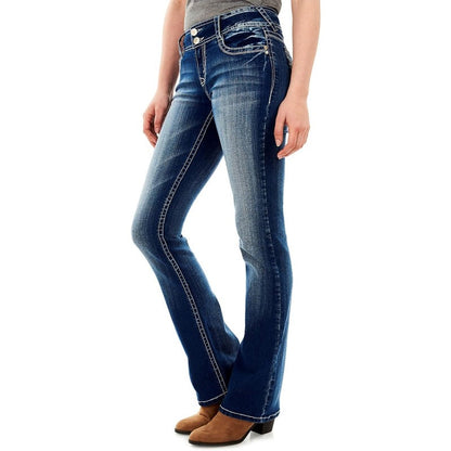 Women's Mid-Rise Flare Jeans - Deep Blue Stretch detail view