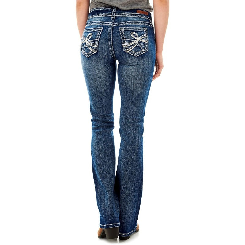 Women's Mid-Rise Flare Jeans - Deep Blue Stretch detail view