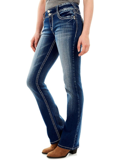 Women's Mid-Rise Flare Jeans - Deep Blue Stretch detail view