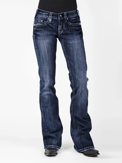 Women's Mid-Rise Flare Jeans - Deep Blue Stretch All-Season – Blue option – main product image