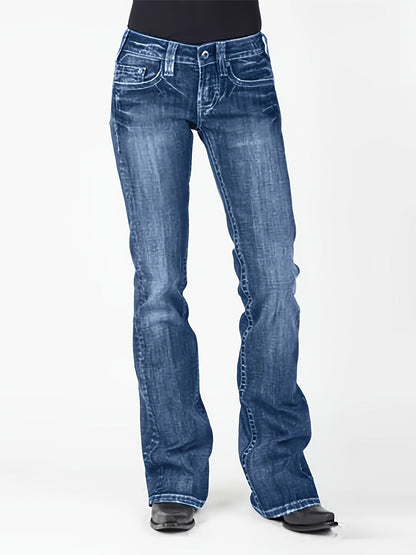 Women's Mid-Rise Flare Jeans - Deep Blue Stretch All-Season – Blue option – view 3